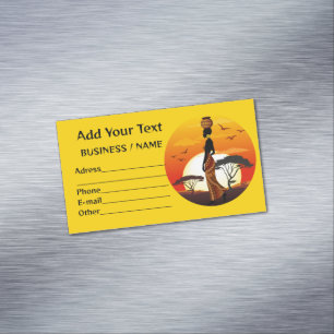 Afrikaanse mooie vrouw silhouet op Afrikaanse zonn Magnetisch Visitekaartje