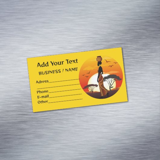 Afrikaanse mooie vrouw silhouet op Afrikaanse zonn Magnetisch Visitekaartje (Voorbeeld)
