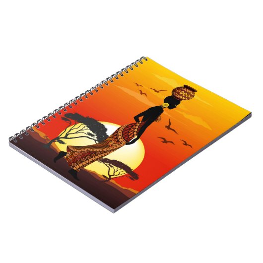 Afrikaanse mooie vrouw silhouet op Afrikaanse zonn Notitieboek (Linkerzijde)