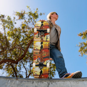 Afrikaanse mooie vrouw silhouet op Afrikaanse zonn Persoonlijk Skateboard
