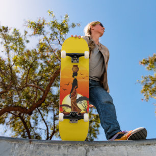 Afrikaanse mooie vrouw silhouet op Afrikaanse zonn Persoonlijk Skateboard