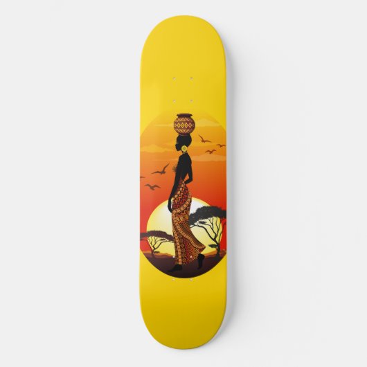 Afrikaanse mooie vrouw silhouet op Afrikaanse zonn Persoonlijk Skateboard (Voorkant)