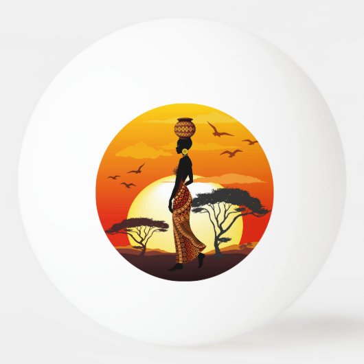 Afrikaanse mooie vrouw silhouet op Afrikaanse zonn Pingpongbal (Achterkant)