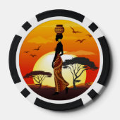 Afrikaanse mooie vrouw silhouet op Afrikaanse zonn Poker Chips (Achterkant)