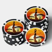 Afrikaanse mooie vrouw silhouet op Afrikaanse zonn Poker Chips (Opstapeling)