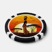 Afrikaanse mooie vrouw silhouet op Afrikaanse zonn Poker Chips (Enkel)