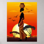Afrikaanse mooie vrouw silhouet op Afrikaanse zonn Poster (Voorkant)