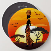 Afrikaanse mooie vrouw silhouet op Afrikaanse zonn Ronde Button 6,0 Cm (Voorkant /achterkant)
