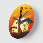 Afrikaanse mooie vrouw silhouet op Afrikaanse zonn Ronde Klok (Hoek)