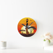 Afrikaanse mooie vrouw silhouet op Afrikaanse zonn Ronde Klok (Huis)