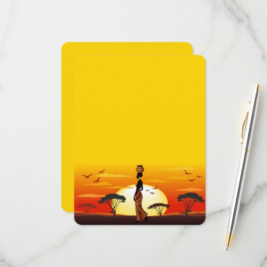 Afrikaanse mooie vrouw silhouet op Afrikaanse zonn RSVP Kaartje (Voorkant / Achterkant in situ)