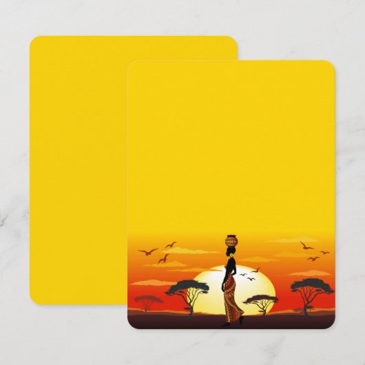 Afrikaanse mooie vrouw silhouet op Afrikaanse zonn RSVP Kaartje (Voorkant / Achterkant)