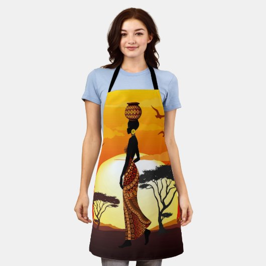 Afrikaanse mooie vrouw silhouet op Afrikaanse zonn Schort (Gedragen)