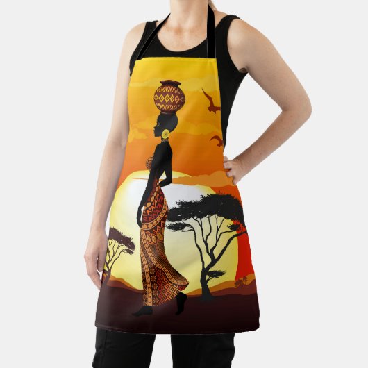 Afrikaanse mooie vrouw silhouet op Afrikaanse zonn Schort (Insitu)
