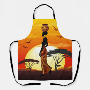 Afrikaanse mooie vrouw silhouet op Afrikaanse zonn Schort