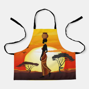 Afrikaanse mooie vrouw silhouet op Afrikaanse zonn Schort