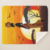 Afrikaanse mooie vrouw silhouet op Afrikaanse zonn Sherpa Deken (Voorkant (horizontaal))