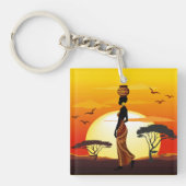 Afrikaanse mooie vrouw silhouet op Afrikaanse zonn Sleutelhanger (voorkant)