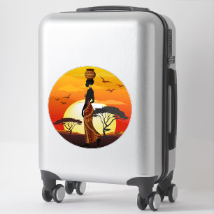 Afrikaanse mooie vrouw silhouet op Afrikaanse zonn Sticker