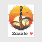 Afrikaanse mooie vrouw silhouet op Afrikaanse zonn Sticker (Vel)