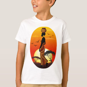 Afrikaanse mooie vrouw silhouet op Afrikaanse zonn T-shirt