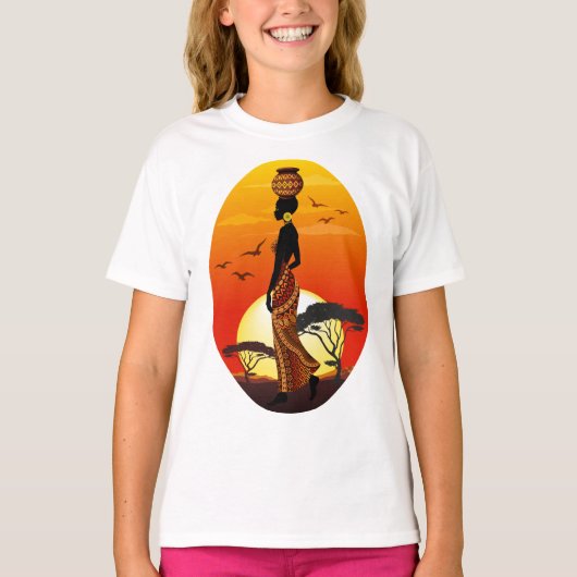 Afrikaanse mooie vrouw silhouet op Afrikaanse zonn T-shirt (Voorkant)