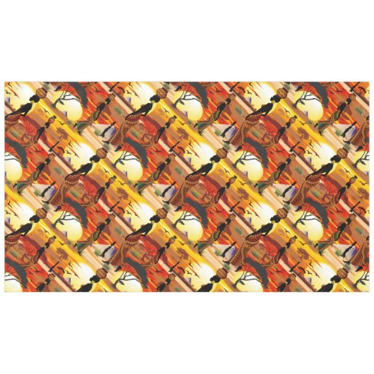 Afrikaanse mooie vrouw silhouet op Afrikaanse zonn Tafelkleed (Voorkant (Horizontaal))