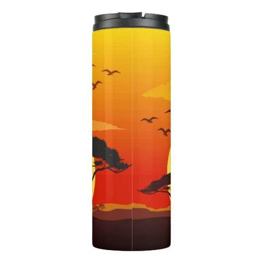 Afrikaanse mooie vrouw silhouet op Afrikaanse zonn Thermosbeker (Achterkant)