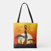 Afrikaanse mooie vrouw silhouet op Afrikaanse zonn Tote Bag (Achterkant)