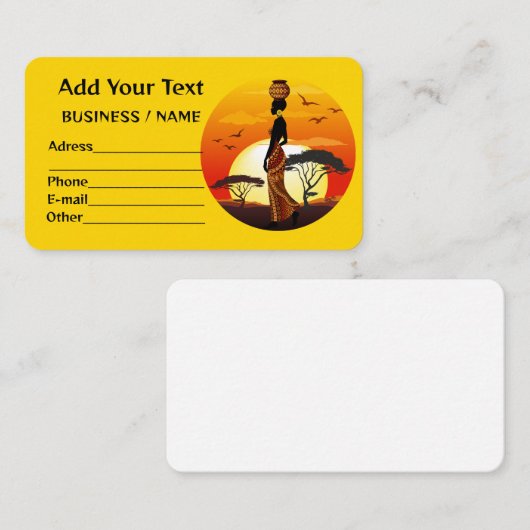 Afrikaanse mooie vrouw silhouet op Afrikaanse zonn Visitekaartje (Voorkant / Achterkant)