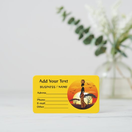 Afrikaanse mooie vrouw silhouet op Afrikaanse zonn Visitekaartje (Staand voorkant)