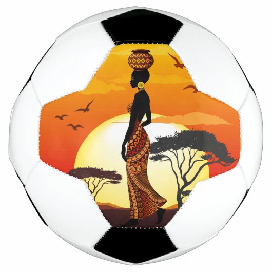 Afrikaanse mooie vrouw silhouet op Afrikaanse zonn Voetbal (Voorkant)