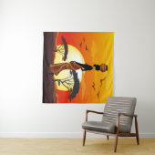 Afrikaanse mooie vrouw silhouet op Afrikaanse zonn Wandkleed (In Situ (horizontaal))