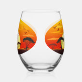 Afrikaanse mooie vrouw silhouet op Afrikaanse zonn Wijnglas Zonder Voet (Rechts)