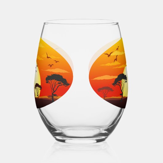 Afrikaanse mooie vrouw silhouet op Afrikaanse zonn Wijnglas Zonder Voet (Rechts)