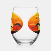 Afrikaanse mooie vrouw silhouet op Afrikaanse zonn Wijnglas Zonder Voet (Links)