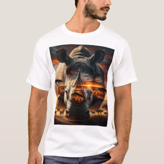 Afrikaanse Neushoorn & Giraffe achter Bushveld Zon T-shirt