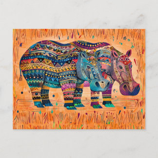 Afrikaanse nijlpaarden met stampatroon schilderij feestdagenkaart