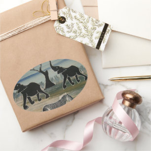 Afrikaanse olifant art print ovale sticker