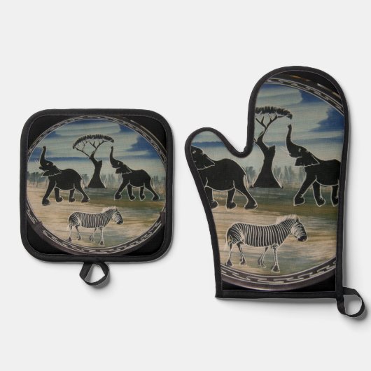 Afrikaanse olifant art print ovenwant & pannenlap set (Voorkant)