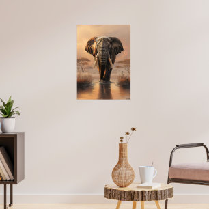 Afrikaanse olifant bij zonsondergang - Wildlife Il Poster