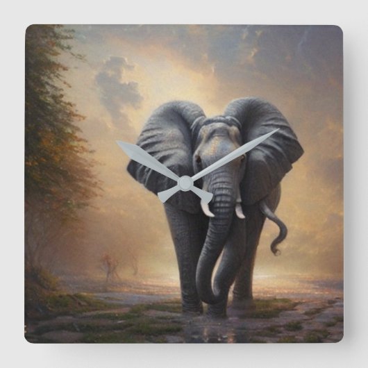 Afrikaanse olifant-de-koning vierkante klok (Voorkant)