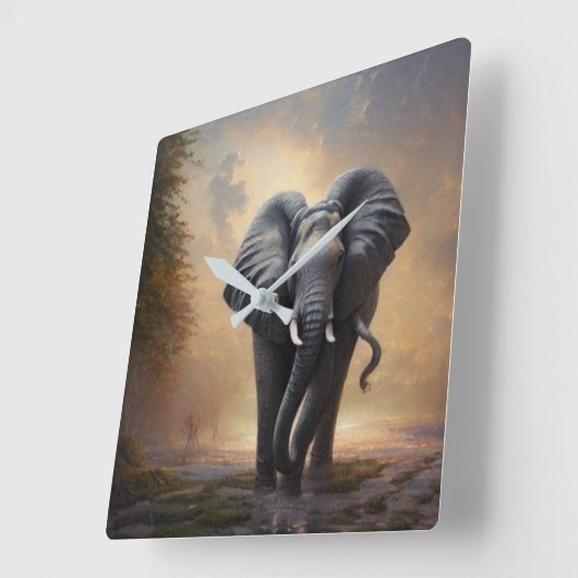 Afrikaanse olifant-de-koning vierkante klok (Hoek)