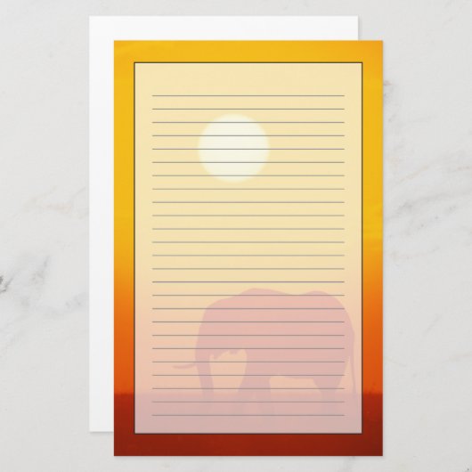 Afrikaanse olifant die tegen zonsondergang loopt,  briefpapier (Voorkant / Achterkant)