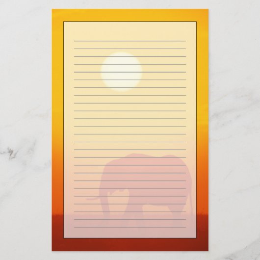 Afrikaanse olifant die tegen zonsondergang loopt,  briefpapier (Voorkant)