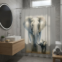Afrikaanse Olifant en Baby Aquarel Douchegordijn