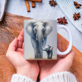 Afrikaanse olifant en Baby in Waterverf Koffiemok