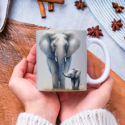 Afrikaanse olifant en Baby in Waterverf Koffiemok