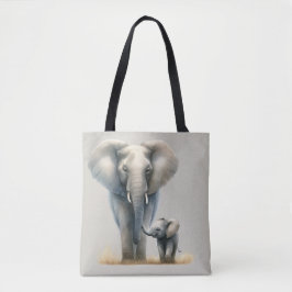 Afrikaanse olifant en Baby in Waterverf Tote Bag