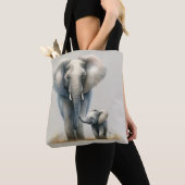 Afrikaanse olifant en Baby in Waterverf Tote Bag (Dichtbij)